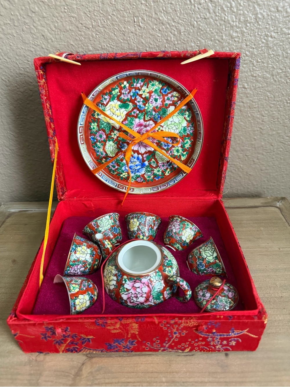 Mini Floral Porcelain Tea Set - Red and Multicolor